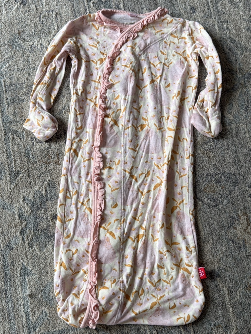 Pink Floral Infant Sleep Gown - Soft Ruffle Trim